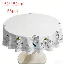 1件白色背景素描玫瑰蝴蝶印花波浪边桌布，涤纶材质，适合家庭用餐、复活节派对装饰、家居装饰礼品，室内外均可使用，适用于用餐、派对、野餐、婚礼等场合。 - 彩色 - 查看 8