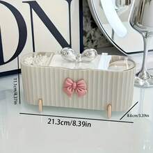 3-Compartment Makeup Storage Box, Cute Bow Rattan Powder Box, Large Capacity Transparent Cover Storage Box, Suitable For Bathroom, Vanity, Decoration, Great For Birthday, New Year, Christmas Gifts And Holiday Presents - Multicolor - View 2
