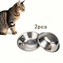 2个猫形宠物碗，2个不锈钢猫碗，宠物喂食器，简单易清洗，爱猫人士必备 - 200ml - 查看 1