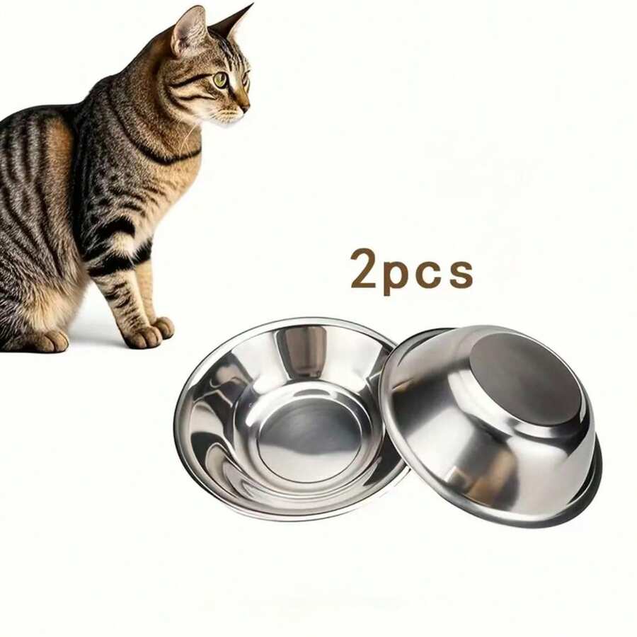 2个猫形宠物碗，2个不锈钢猫碗，宠物喂食器，简单易清洗，爱猫人士必备 - 200ml - 查看 1