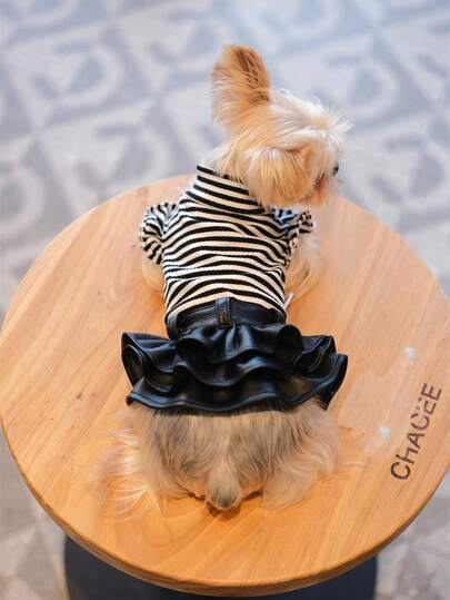 1 pieza Falda de suéter con estampado de mascota feliz, falda mini a rayas, tela cómoda para primavera/invierno