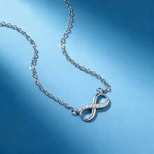 1pc Classic Minimalist Infinity Necklace, S925 Silver Cubic Zirconia Infinity Pendant, Women's Elegant Clavicle Chain, Versatile For Daily Wear - Silver - View 4
