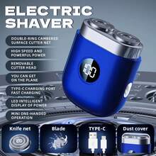 FIBY Electric Beard Shaver For Men, Waterproof, Digital Display, Portable For Outdoor Use, USB Charging, Washable Double-Head Razor Blade - WHITE - View 8