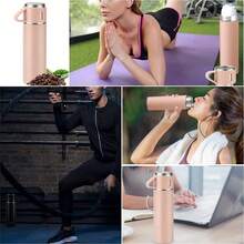 Coffee Thermo Bottle -Vacuum-Insulated Stainless Steel Travel Mug, 500ml Insulated Bottle With Cup For Hot & Cold Drink Travel Mug(Blue, Three Cup) - 粉紅色套裝 - 查看 7