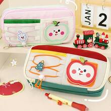 INS风幸运苹果铅笔盒，高品质学生大容量铅笔袋，可爱小众多层抽绳设计文具袋 - 小貓筆袋 - 查看 7