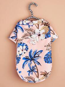 Hawaiian Beach Vacation Pet Cat Dog Clothes, Spring Summer Autumn Thin Shirt With Collar And Buttons - Pink - View 6