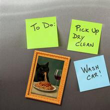 1pc Slouchy Black Cat Drinking Wine & Eating Noodles Fridge Magnet - Mini Wooden Frame Decorative Painting, With Comfortable Black Cat Drinking Red Wine Pattern, Durable, Ideal For Home Kitchen Decor, Also A Kitchen Accessory, Designed With Humor - Black Cat - View 3
