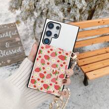 1pc Elegant Animal Print Pattern Card Holder Crossbody Wallet Phone Case Compatible With Samsung Galaxy S25 Edge, S24, S23, S22, S21, S20 FE, Note 20 Ultra, A17, A16, A15, A07, A52, A53, A54, A25 5G, Heart Mirror PU Leather Card Holder Wallet Case Compatible With 10, 9 Pro XL, 8, 7, 6, 9a, 8a, Multi-Functional Protective Cover Compatible With Xiaomi Note 15 Pro, 14, 13 4G, Poco C75 - Strawberry 17 - View 2