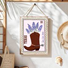 1幅复古德州邮票牛仔靴墙画，蓝帽花孤星州印花帆布画，复古西部乡村风格海报，适用于卧室、客厅、浴室、宿舍墙面装饰，送给她的礼物，不含框 - 彩色 - 查看 4