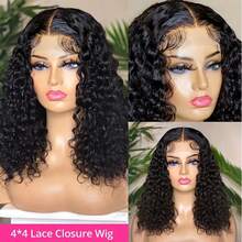 180% Density Burmese Curly Short Bob Wig Human Hair Bob Wigs Deep Wave 4x4 HD Lace Frontal Wig Virgin Bob - Natural Black - View 2