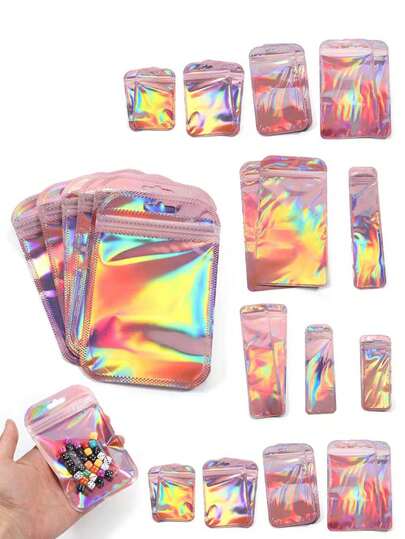 100pcs Colorful Laser Holographic Self-Sealing Bags, Necklace Earring Jewelry Packaging Bags, Phone Case Yin Yang Laser Bags