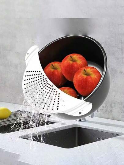 1pc Stainless Steel Vegetable Strainer, Moon-Shaped Pot Edge Filter, Drain Residue Filter Board