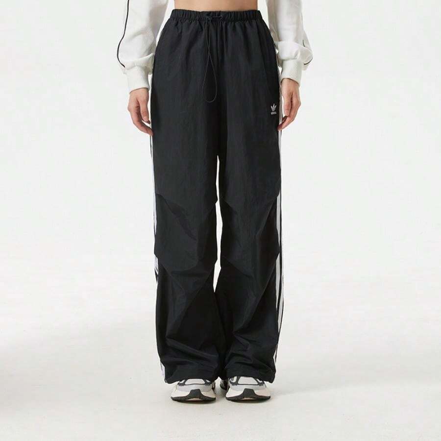Adidas Originals 针织直筒单层女裤,户外训练 - 黑色 - 查看 1