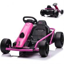 Viaje en Go Kart para niños, batería de 24V 9Ah dos motores de 300W, coche circulante de deriva rápida de 8MPH, función de inicio lento del juguete eléctrico con música, cuerno, carga máxima de 155 libras, juguete de carreras para niños de más de 8 años - Rosa - Ver 1