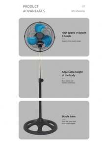 Ventilador de pie de 20 pulgadas, velocidad regulable en tres niveles, aire fuerte para uso doméstico, ventilador con cabezal giratorio y ajuste de altura - Tipo de Enchufe A USA (110-127V) - Ver 8