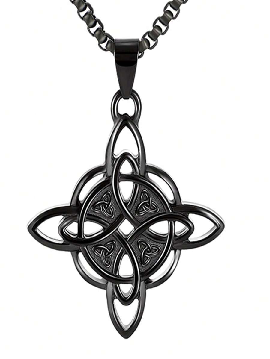 Fashionable Minimalist Casual Punk Style Alloy Celtic Knot Pendant Necklace, Unisex - Black - View 1