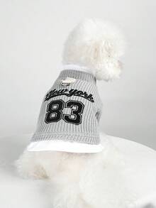 1件狗狗衣服，小型犬服装，欧美风纽约二合一连帽衫宠物服装 - 灰色 - 查看 2