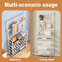 Un estante para zapatos y perchero de estilo elegante y fácil de instalar para uso doméstico. - Blanco - Ver 7