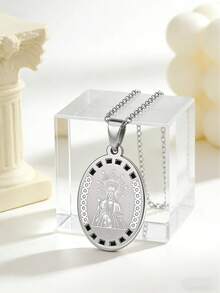 1pc Retro Catholic Virgin Mary Pendant Necklace Gold/Silver Plated Religious Jewelry Gift - Multicolor - View 4