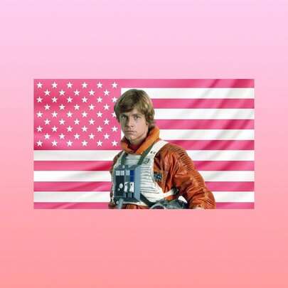 Pink American Flag Luke Skywalker Tapestry – Stars Wars Wall Art – Aesthetic Bedroom Dorm Decor – Gift For Sci Fi Fans