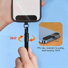 Shockproof Lanyard Gasket Patch 2pcs Adjustable Short Phone Lanyard Wrist Strap For Women High-End Outdoor Portable Multifunctional Tool Compatible With Apple Phone Case Anti-Lost Necklace Clip And Tablet Pendant Spring Gift - Black - View 2