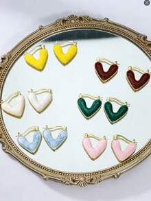 一对心形耳环，镂空心形设计，甜美耳环，情人节礼物 - 愛心款 - 查看 6