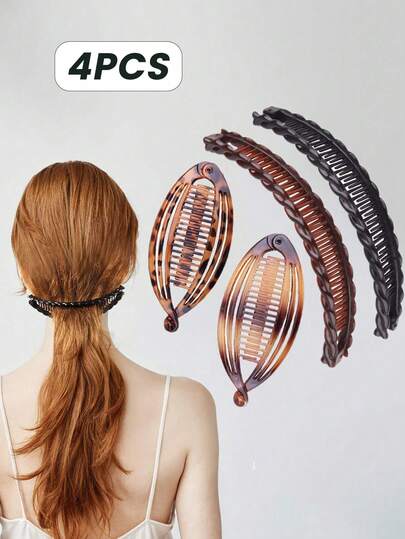3/4 件套欧美懒人发梳、鱼形发夹、香蕉形发夹套装，多功能发梳，香蕉形发夹