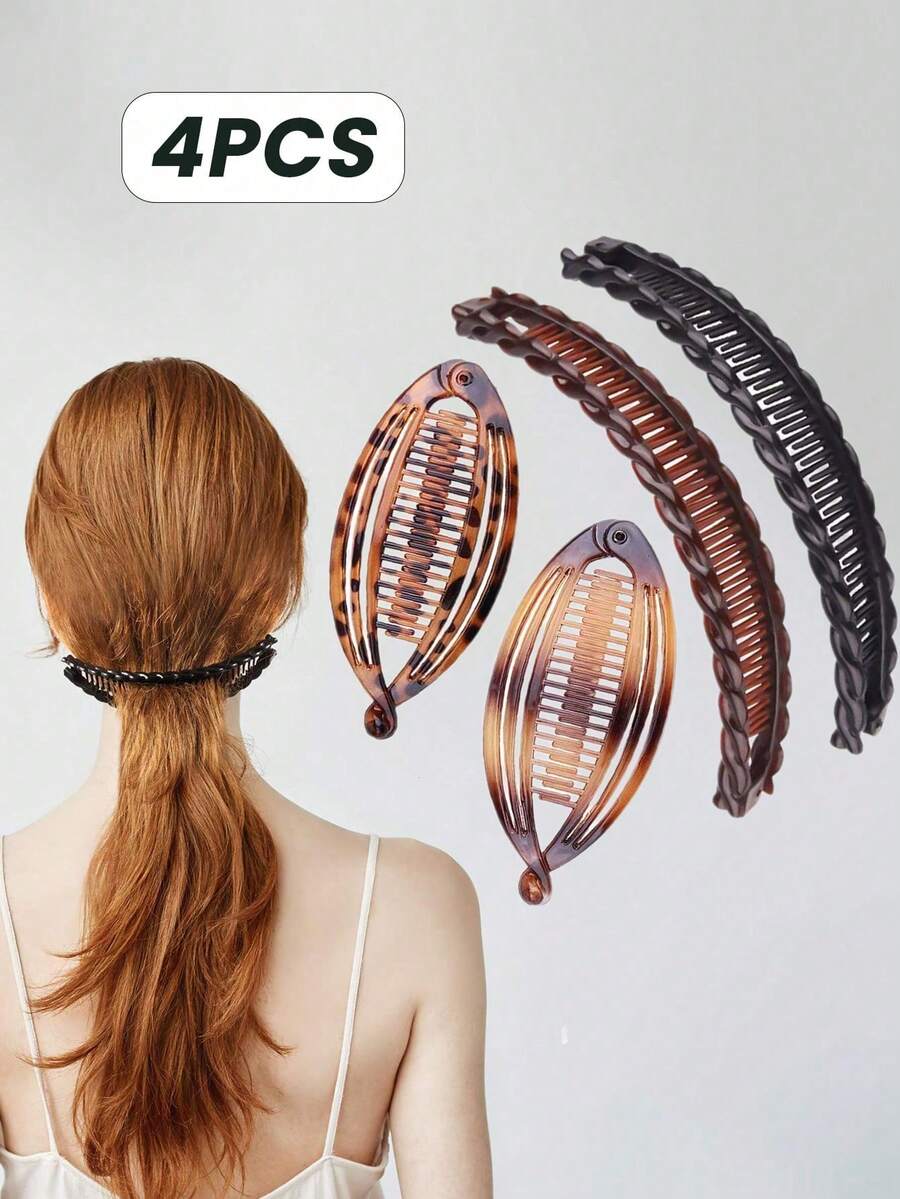 3/4 件套欧美懒人发梳、鱼形发夹、香蕉形发夹套装，多功能发梳，香蕉形发夹 - 彩色 - 查看 1