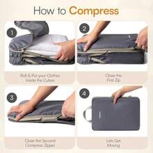 Juego de 6 cubos de compresión para embalaje organizador de ropa duradero para maletas y equipaje de mano cubos de embalaje expansibles y ligeros para compresión de viaje con bolsa de - Gris - Ver 2