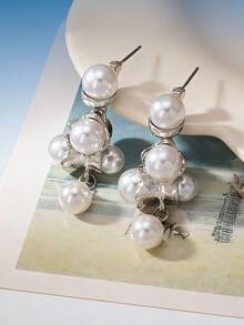 1对欧美风格不对称几何珍珠耳坠（女士款） - 彩色 - 查看 5