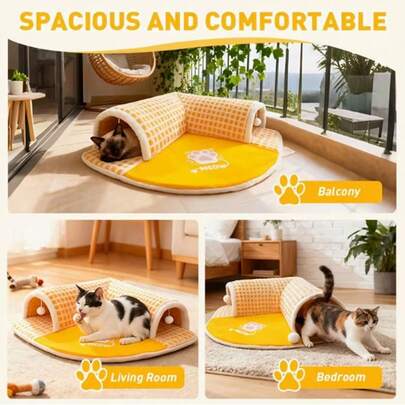 1pc Removable Cat Tunnel Bed, Pet Hideaway Tunnel Doll, Warm & Cozy Small Animal Cave, Ideal Hiding Place For Hamsters, Suitable For Small Pets Like Cats, Hedgehogs, Ferrets, Geckos, Rabbits And Mice - Interactive Pet Doll