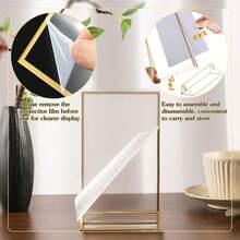 6个金色亚克力标牌架,4x6英寸金色亚克力相框,透明双面菜单架(适用于婚礼桌号牌) - T-Gold - 查看 7