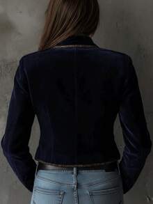 Chaqueta blazer de mujer con ribete de color contrastante en estilo retro - Azul Marino - Ver 2
