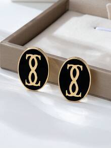 1 Pair European And American Fashion Oval Drop Letter Stud Earrings - Multicolor - View 2
