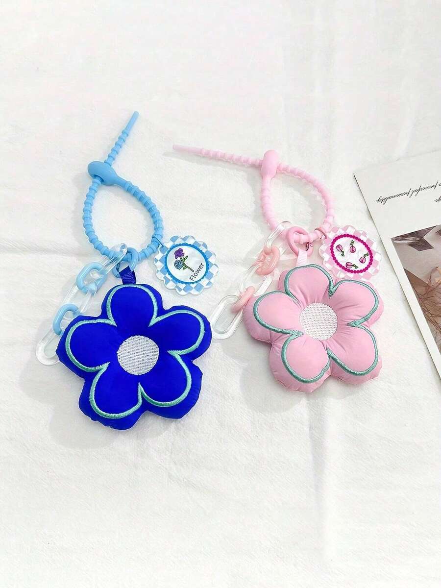 1pc Fashionable Delicate Fabric Floral Keychain Pendant, Cute Flower Car Key Chain Ring Bag Charm - Multicolor - View 1