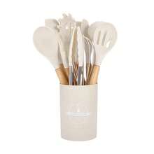 12pcs Silicone Kitchen Utensil Set With Wooden Handles And Storage Canister, Heat Resistant, 5 Colors Suitable For Modern Kitchen - Multicolor - View 9