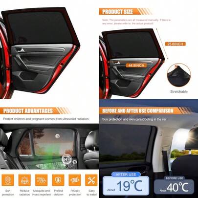 Car Window Shade Breathable Mesh Privacy Protection Shade Stretch Car Window Screens Heat Block UV Protection Cover Auto Side Rear Window Sun Shade For Car Truck SUV Camping