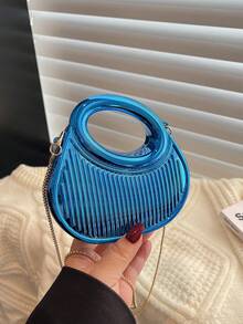 前卫亮片手提包，迷你派对晚宴包，链条单肩包，耳机包，口红盒，零钱包，女士礼物 - 藍色 - 查看 11