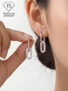 1 Pair Geometric Earrings, Elegant Niche Design Clip-On Earrings, Versatile Luxury Earrings For Women - White K - View 2
