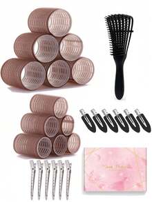 18PCS Hair Rollers Hair Curlers, Rollers, Curlers For Long Hair Thick, Jumbo Large Medium Small Rollers Set, 18 Clips And1pc Gift Box And 1pccn Massage Comb Beauty Home Hair Accessories Hair Styling Kit Hair Tool Kit - Multicolor - View 20