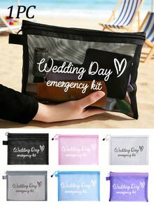 新娘婚礼应急化妆包 - 个性化涤纶化妆包，轻便拉链收纳包，可机洗，不易褪色，可折叠 - 时尚洗漱包，旅行必备化妆包：女孩旅行求生包，男女通用拉链包，化妆品，化妆和旅行必备轻便接待包，母亲节礼物，婚礼奖品 - 彩色 - 查看 1