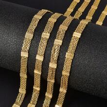 1pc Retro Elegant 18k Copper Gold-Plated Texture Flat Tassel Link 45-60cm Necklace Bohemian Style Women Daily Party Banquet Wear, All Season Fashionable Jewelry - Gold - View 1