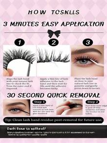 20对自然交叉全头假睫毛，透明/黑色睫毛梗，蓬松纤细，适合日常佩戴，漫画风格，旅行必备 - 查看 6