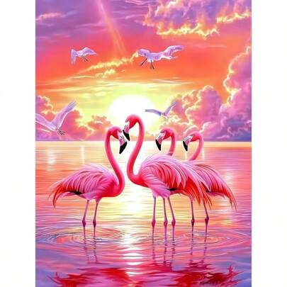 1件装[30*40厘米/11.8*15.7英寸]5D亚克力钻石画套装，火烈鸟图案，适合成人初学者DIY马赛克钻石画，全钻手工DIY钻石画，适合客厅、卧室、办公室墙面装饰画，惊喜艺术家居装饰礼物，送给家人和朋友，无框