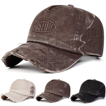 1 pieza Gorra de camionero BOSTON para hombres, gorra de béisbol personalizada con bordado de letras desgastadas, gorra de 5 paneles de moda urbana, sombrero casual con protección solar para primavera, otoño, viajes, playa