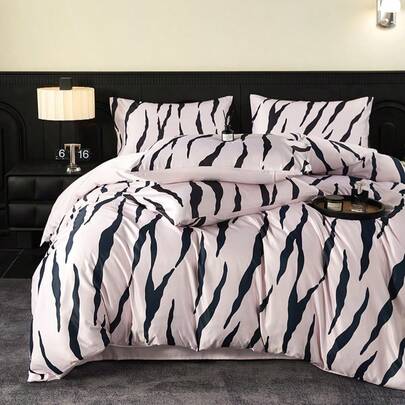 4pcs Soft Washed Silky Bedding Set, AB Version Spring/Summer Minimalist Bed Sheet Set (1pc Duvet Cover, 1pc Bed Sheet, 2pcs Pillowcases), Smooth Sleep, Lightweight For All Seasons, Suitable For Single Bed, Double Bed, Hotel, Dorm, Whole Family, With Zipper, Removable, Machine Washable, Room Decor