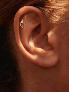 EleRunis 1件 925纯银四角星平底耳骨螺旋穿刺饰品，适合日常佩戴、婚礼、派对、订婚、周年纪念、情人节等场合。 - 金色 - 查看 4