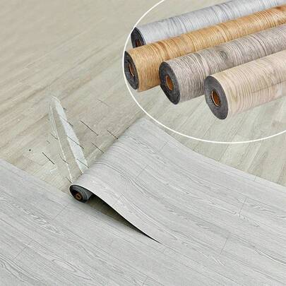 1 Roll 15.74x118.11 Inch Thick PVC Vintage Wood Grain Flooring Sticker, Self-Adhesive Coated, Easy To Remove And Replace, Easy To Clean, Suitable For Indoor Kitchen, Bedroom, Bathroom, Dining Room, Living Room, Countertop