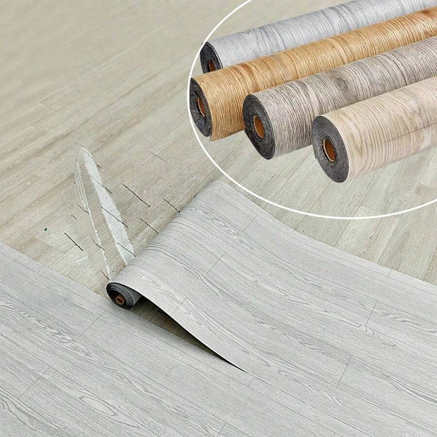 1 Roll 15.74x118.11 Inch Thick PVC Vintage Wood Grain Flooring Sticker, Self-Adhesive Coated, Easy To Remove And Replace, Easy To Clean, Suitable For Indoor Kitchen, Bedroom, Bathroom, Dining Room, Living Room, Countertop