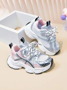 1双春季新款透气网面儿童运动鞋，女童轻便休闲厚底运动鞋，男童防滑耐穿跑步鞋，幼儿学步鞋 - 粉色 - 查看 9